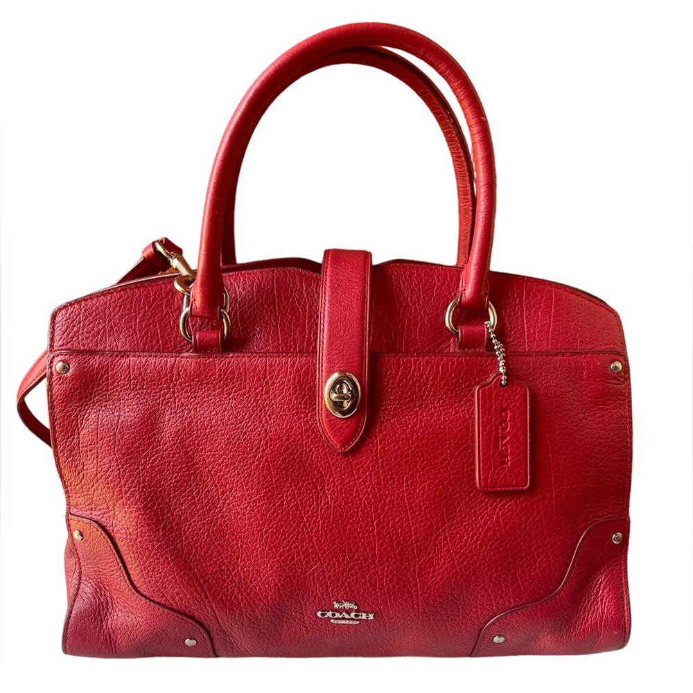 COACH MERCER 30 REFINED PEBBLED LEATHER TURNLOCK SATCHEL/SHOULDER BAG